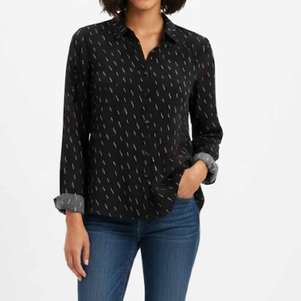 Chelsea & Theodore Black Long Sleeve Minimal Lines Button Down Top XL